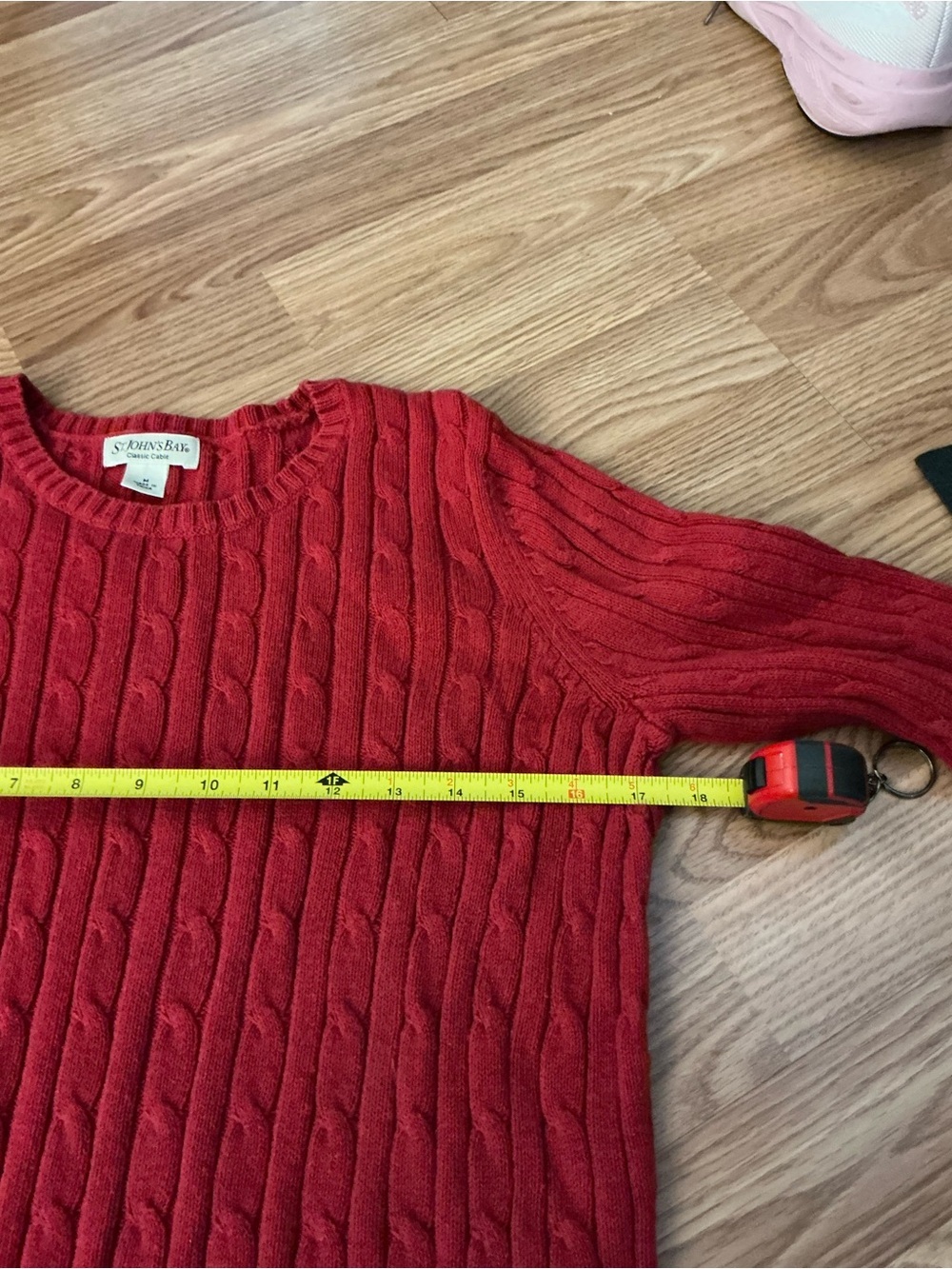 St.John's Bay Red Cable-Knit Crewneck Sweater Size Medium - Picture 3 of 6